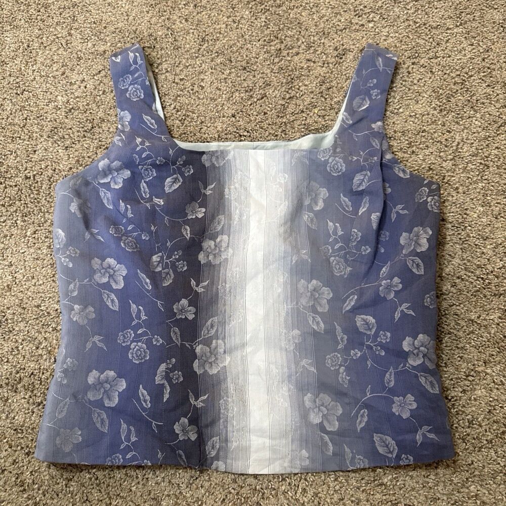Doncaster Sleeveless Tank Blouse Blue Silk Cotton Floral Womens Size 8 Corset